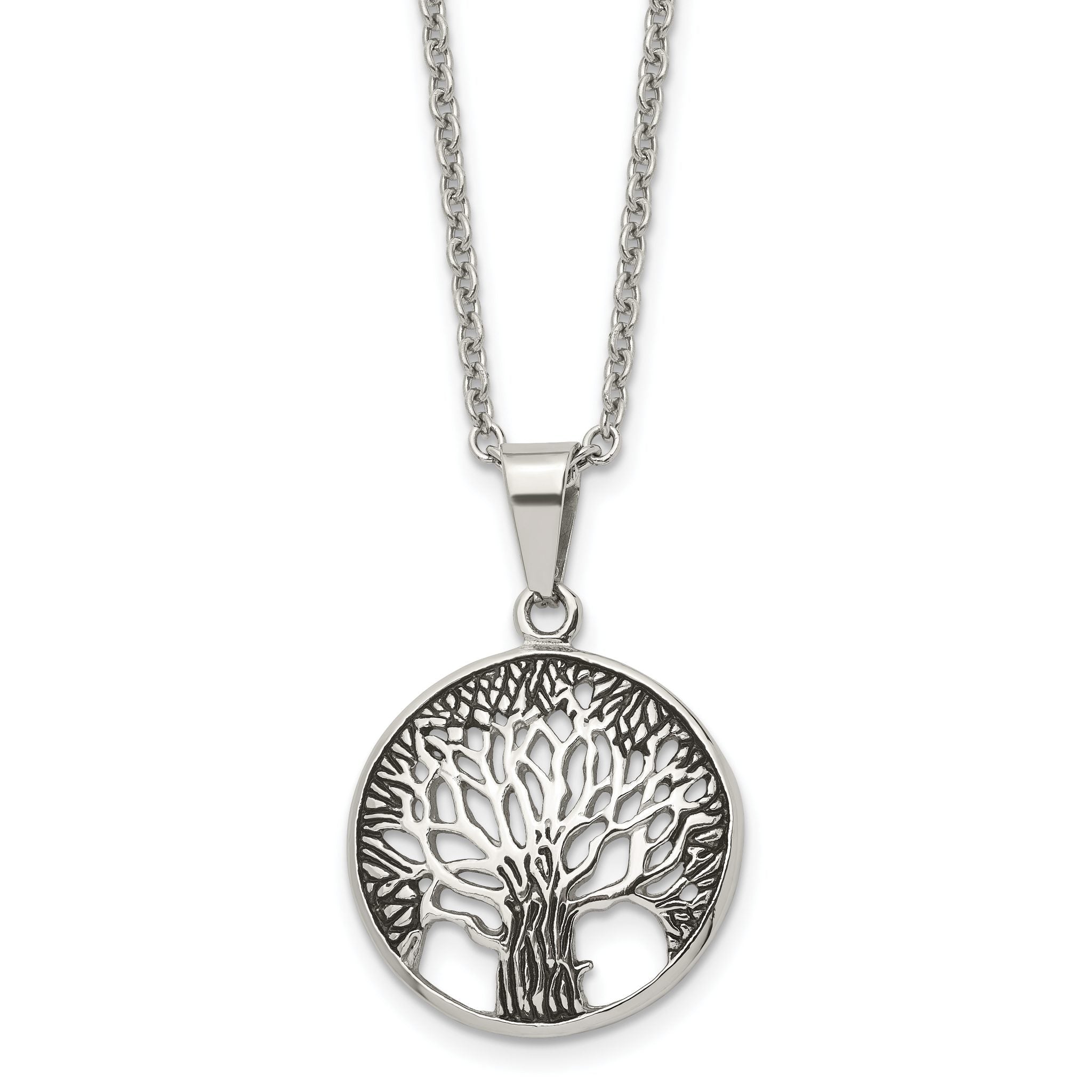 Chisel Stainless Steel Antiqued and Polished Tree of Life Pendant on a 20 inch Cable Chain Necklace Main image