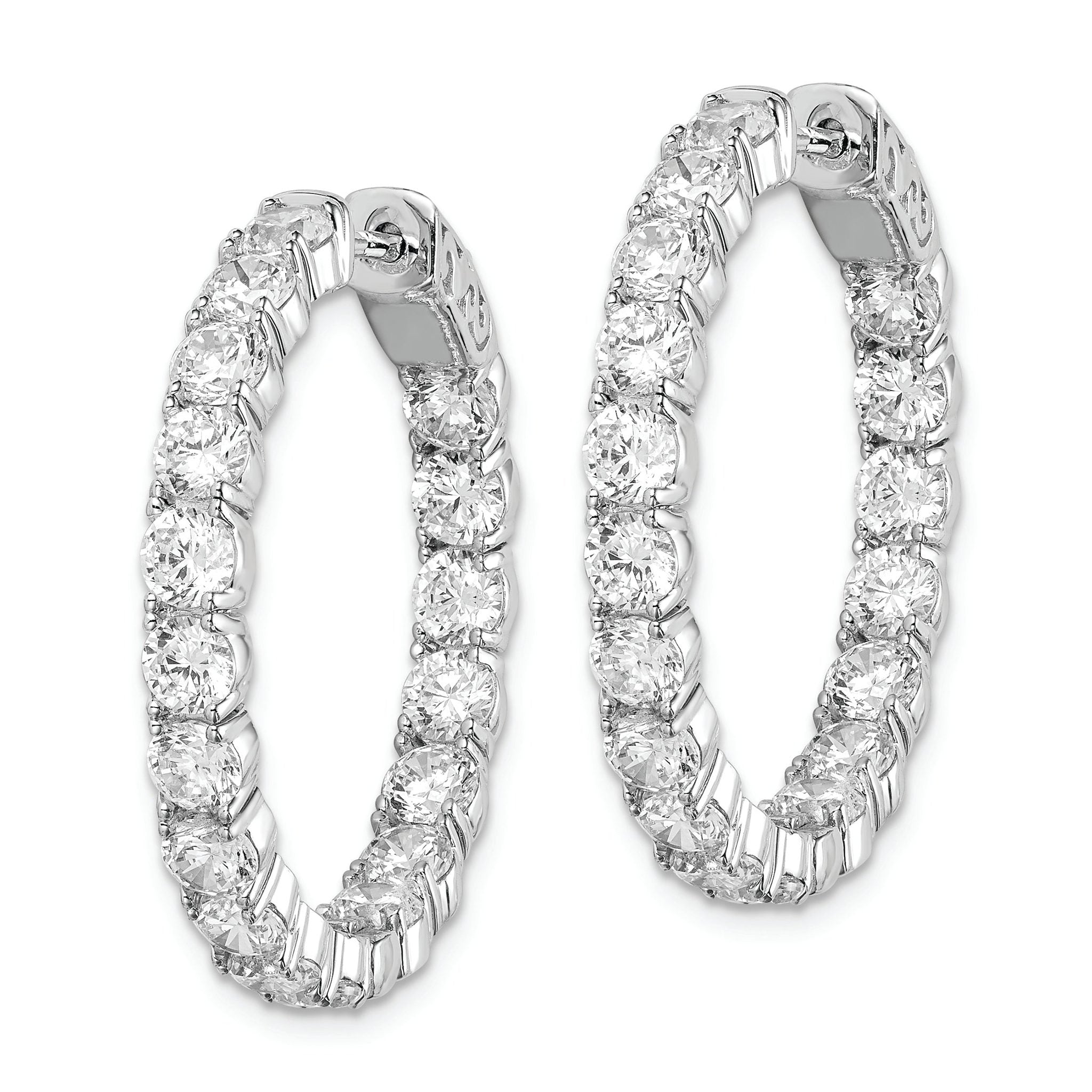 Sterling Shimmer Sterling Silver Rhodium-plated 36 Stone 3.5mm CZ In and Out Round Hinged Hoop Earrings Secondary image