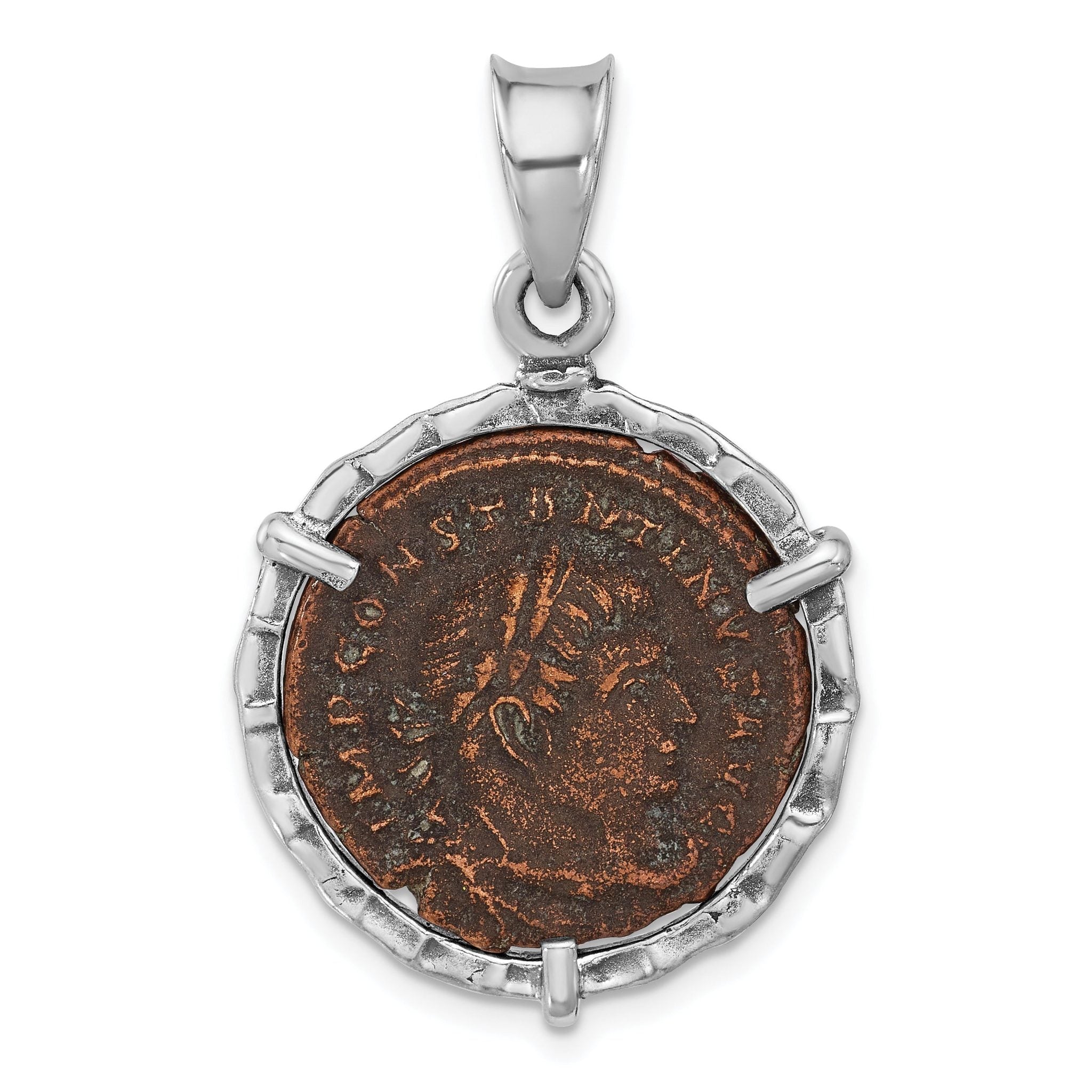 Ancient Coins Sterling Silver and Bronze Antiqued Roman Constantine l Coin Pendant with a Certificate of Authenticity Main image