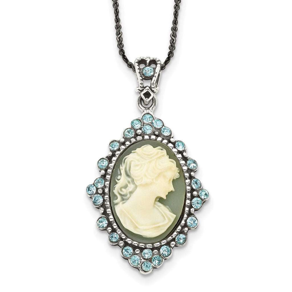 Antiqued Sterling Silver Cameo Necklace with Crystal Resin