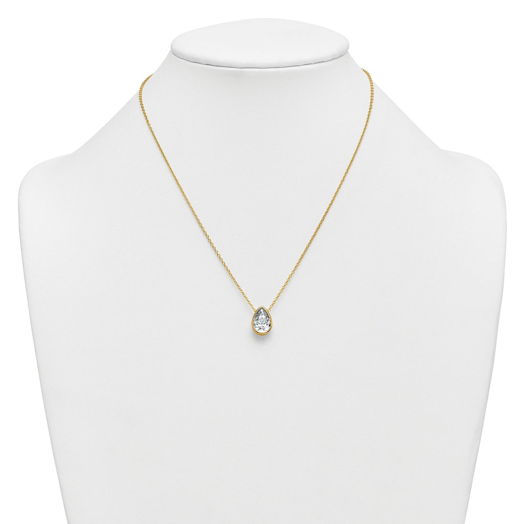 14k 3 carat Certified Lab Grown Diamond VS+ F+ Pear Complete 18 inch Bezel Set Solitaire Necklace