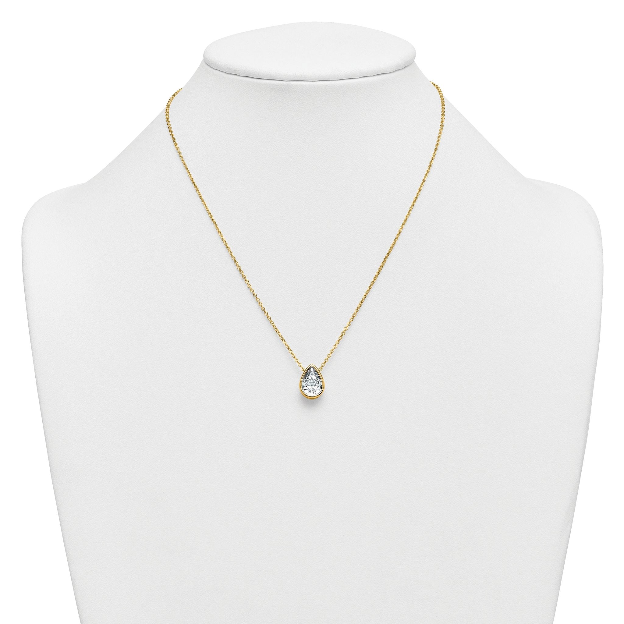 14k 3 carat Certified Lab Grown Diamond VS+ F+ Pear Complete 18 inch Bezel Set Solitaire Necklace