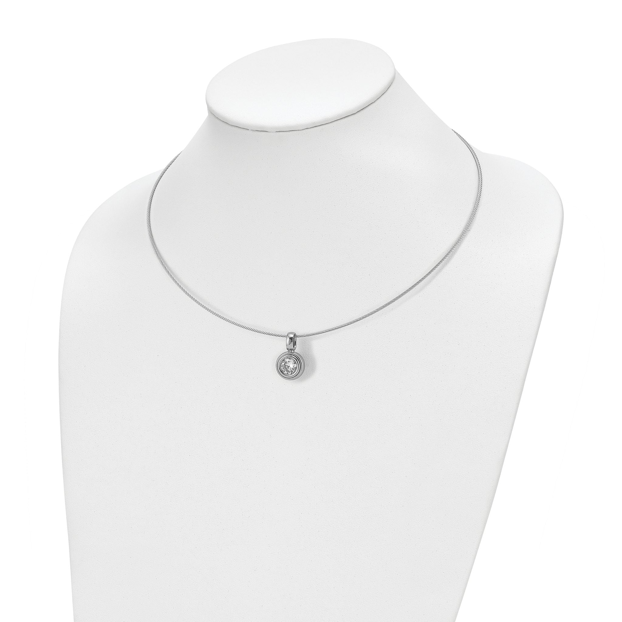 Chisel Titanium CZ Pendant with Polished Stainless Steel 17 inch Wire Necklace Secondary image