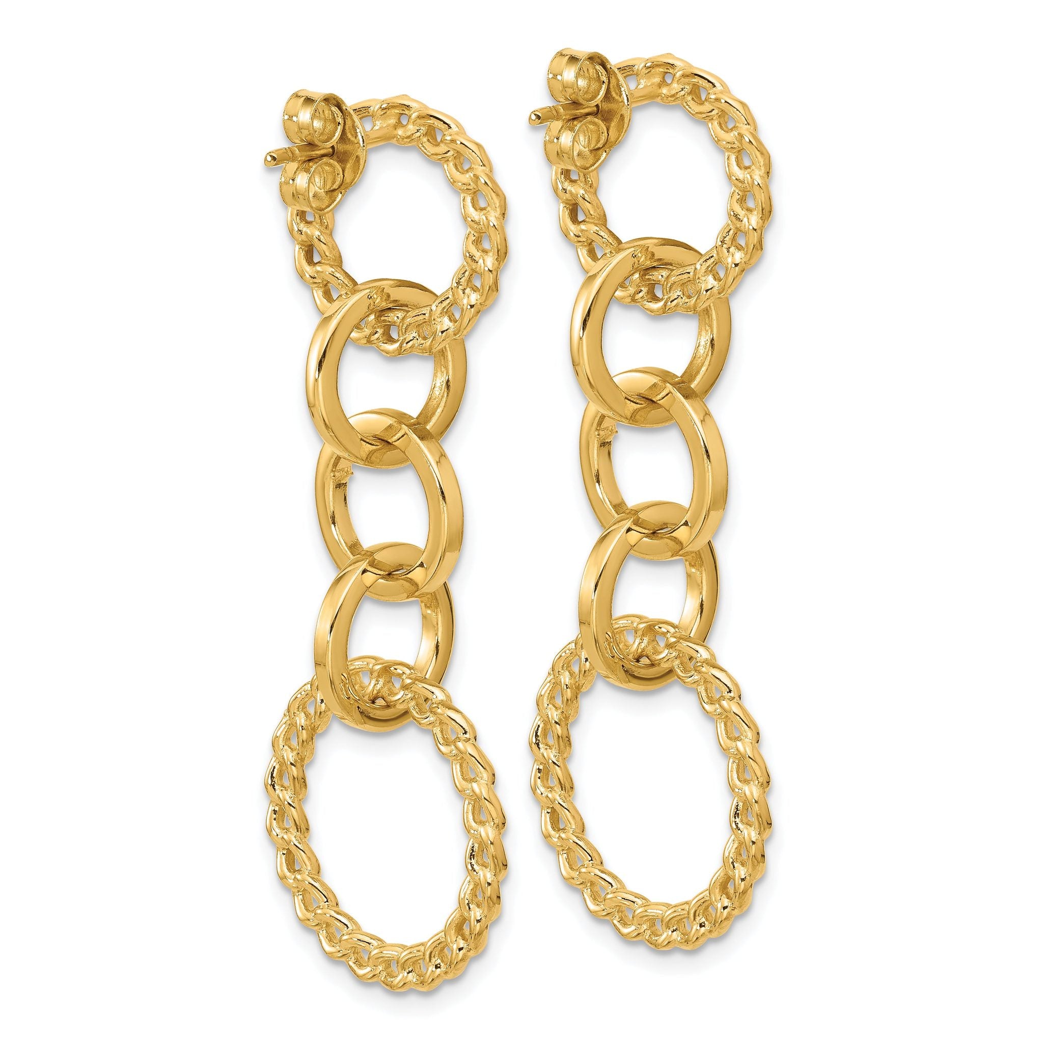14K Polished Fancy Circle Link Dangle Post Earrings