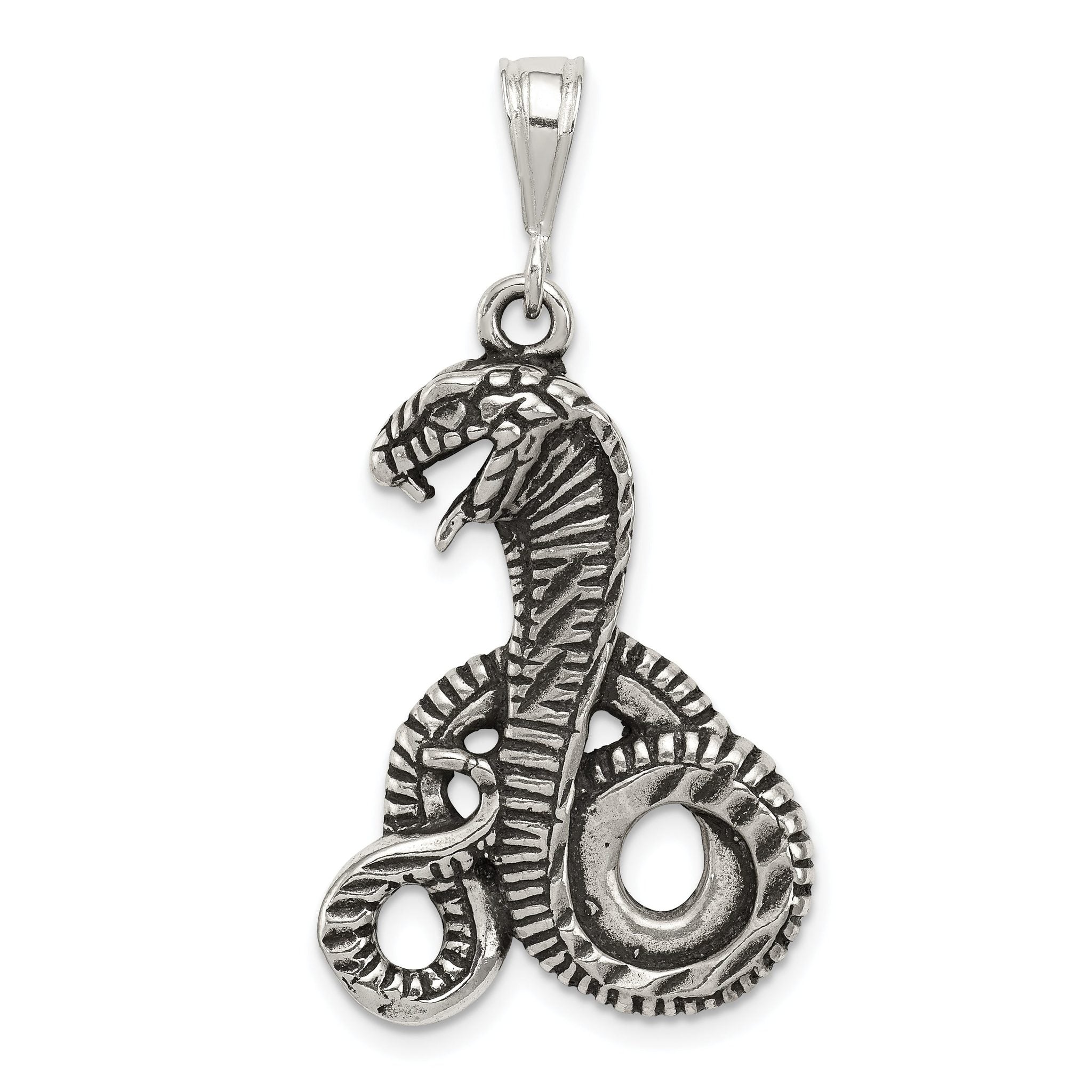 Sterling Silver 925 Men's Antiqued Snake Pendant