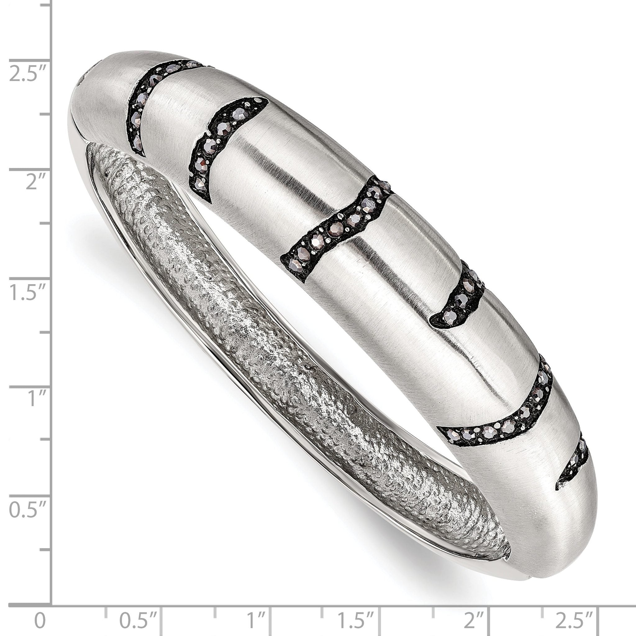 Stainless Steel Brushed Black Crystal Hinged Bangle Bracelet for Women