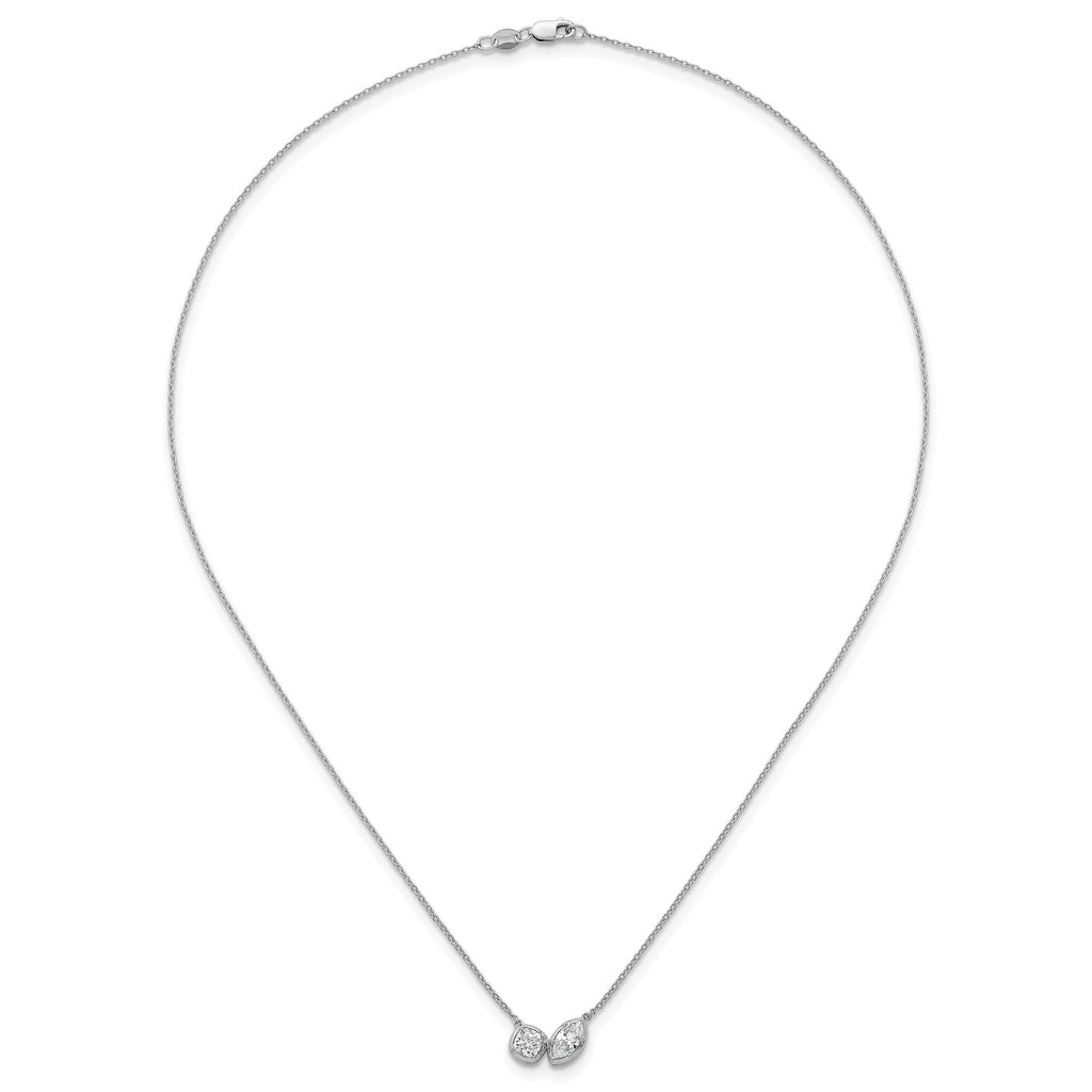 14k White Gold 1 carat Lab Grown Diamond VS+ F+ Complete 18 inch Two Stone Fashion Necklace