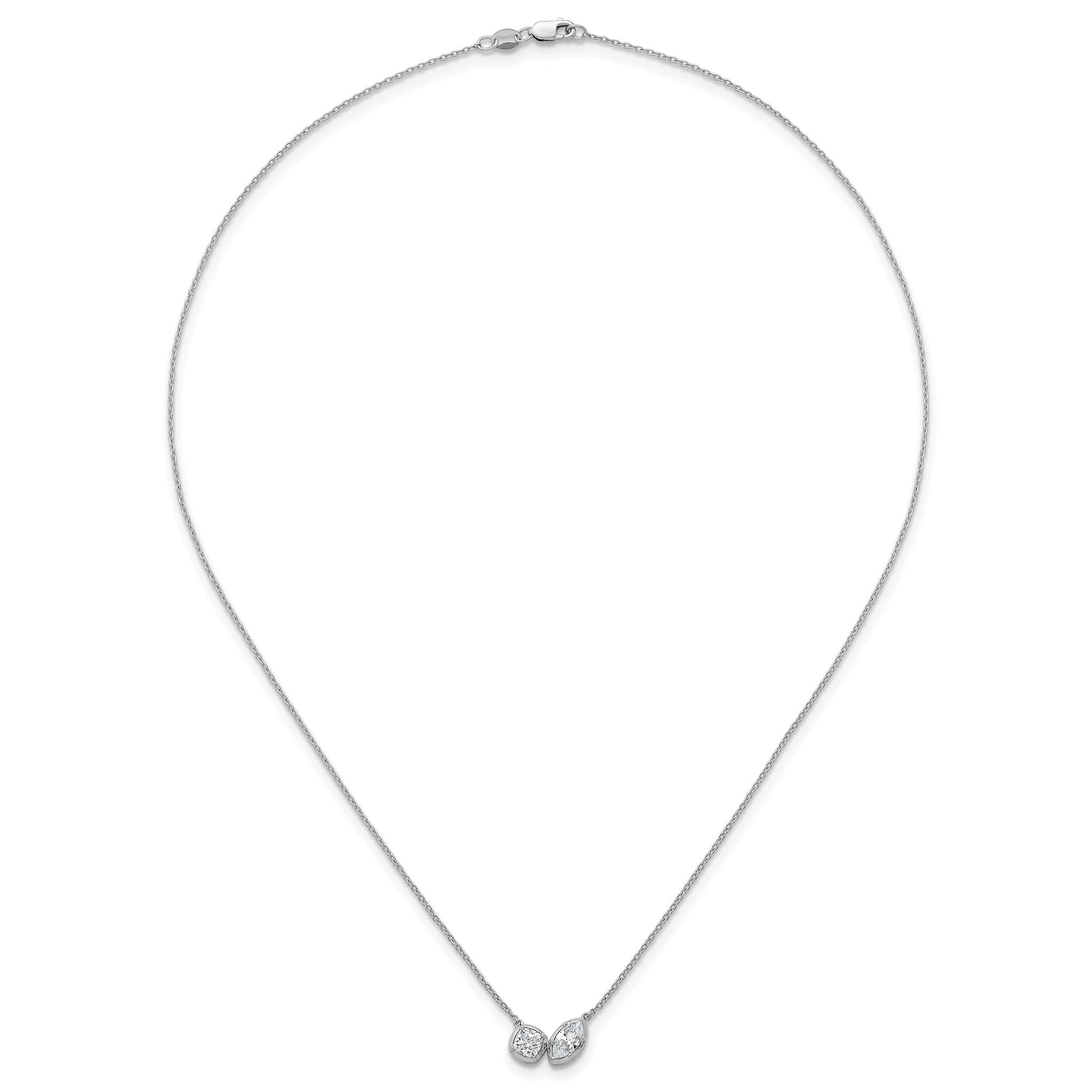 14k White Gold 1 carat Lab Grown Diamond VS+ F+ Complete 18 inch Two Stone Fashion Necklace