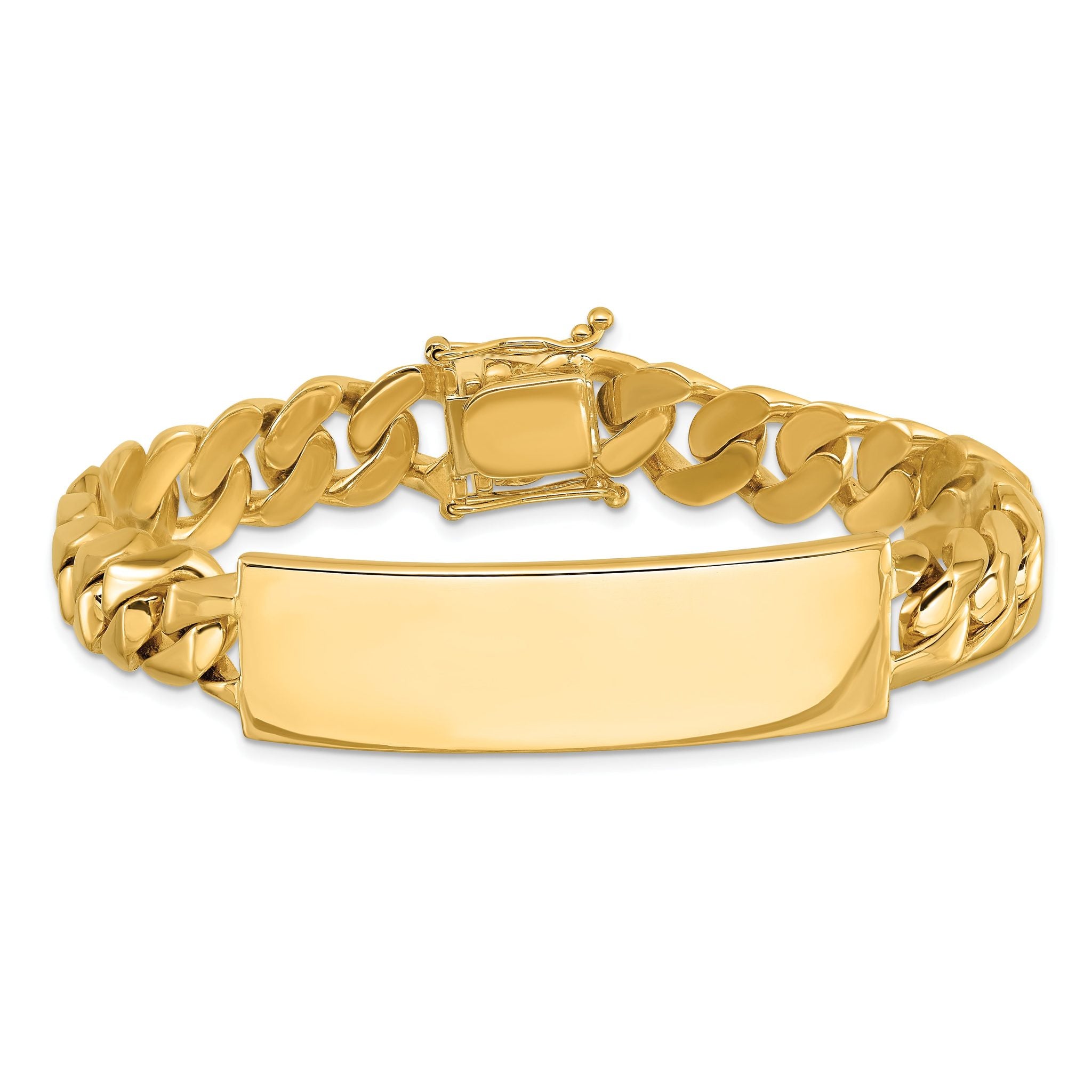 14k Hand-polished Solid Chain/Solid Plate Curb Link 48x14mm Plate 8 inch ID Bracelet
