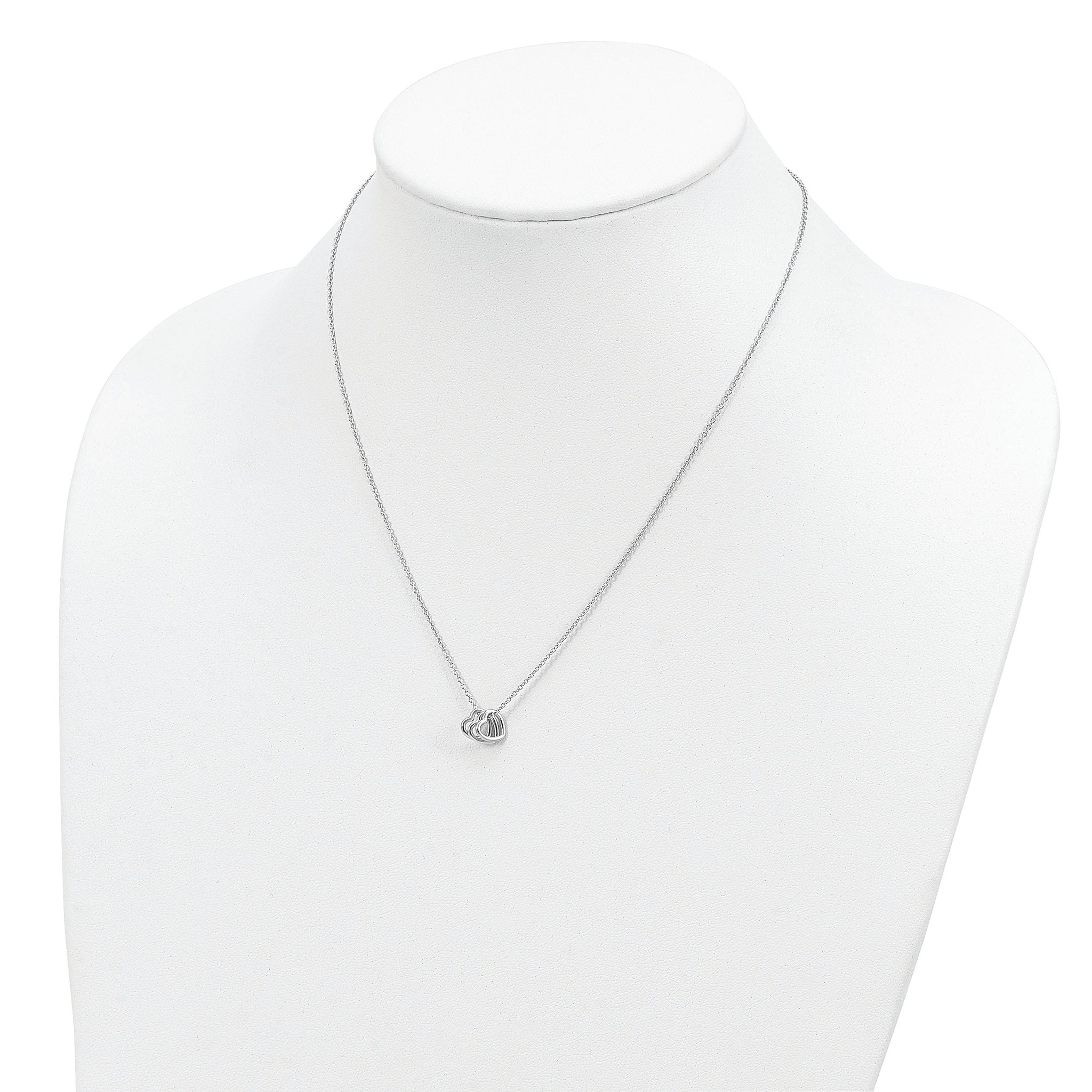 Sterling Silver Rhodium-plated 18in Hearts Necklace