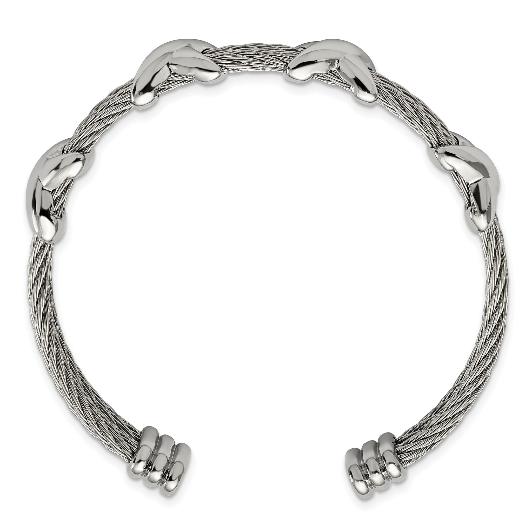 Stainless Steel Polished Cable X Design Cuff Bangle Bracelet for Women