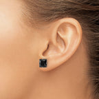 Stainless Steel Polished Square Black Cubic Zirconia Stud Earrings