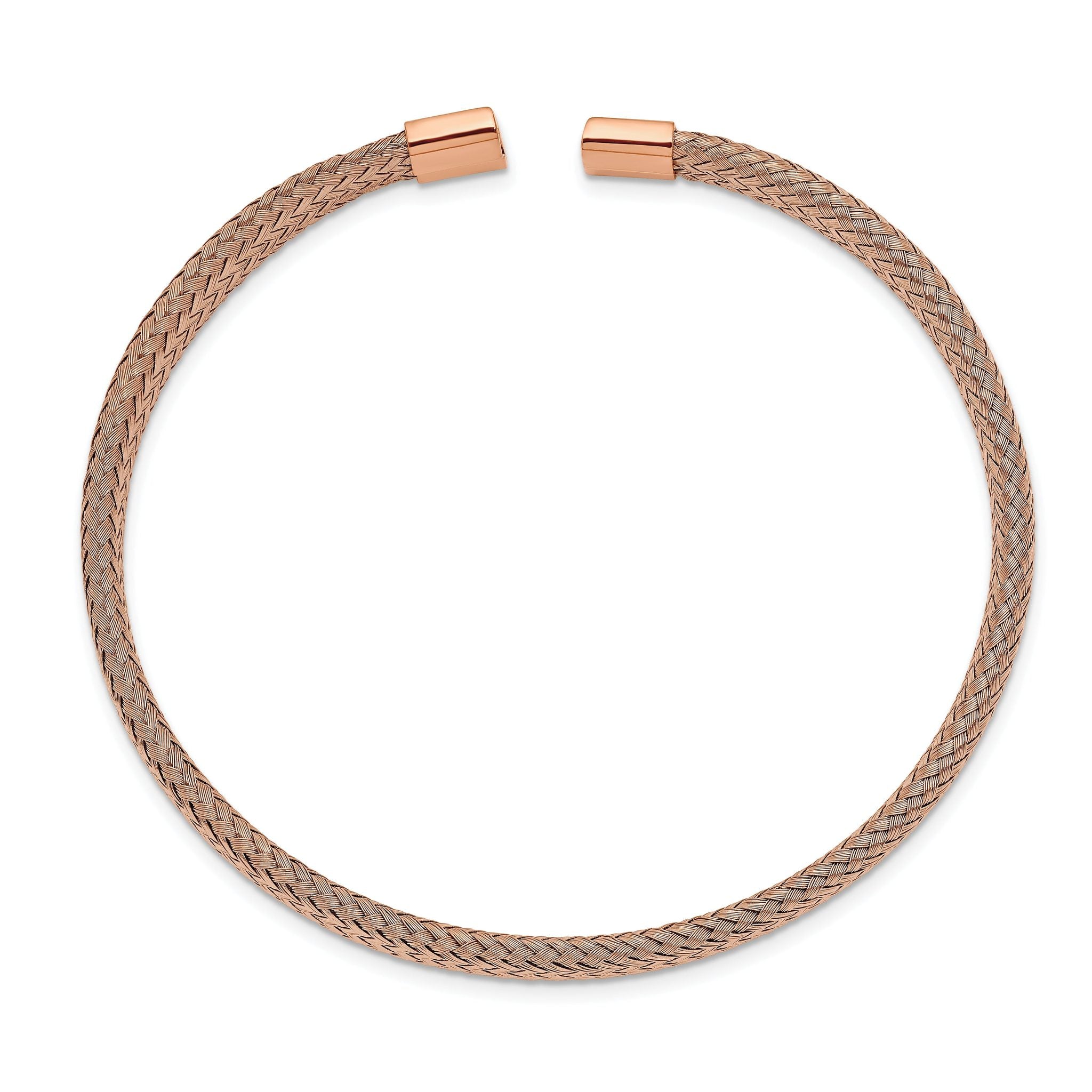 Stainless Steel Polished Rose IP-plated 6mm Mesh Wire Cuff Bangle Bracelet for Women