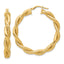 14K Polished and Textured Twisted Round Hoop Earrings