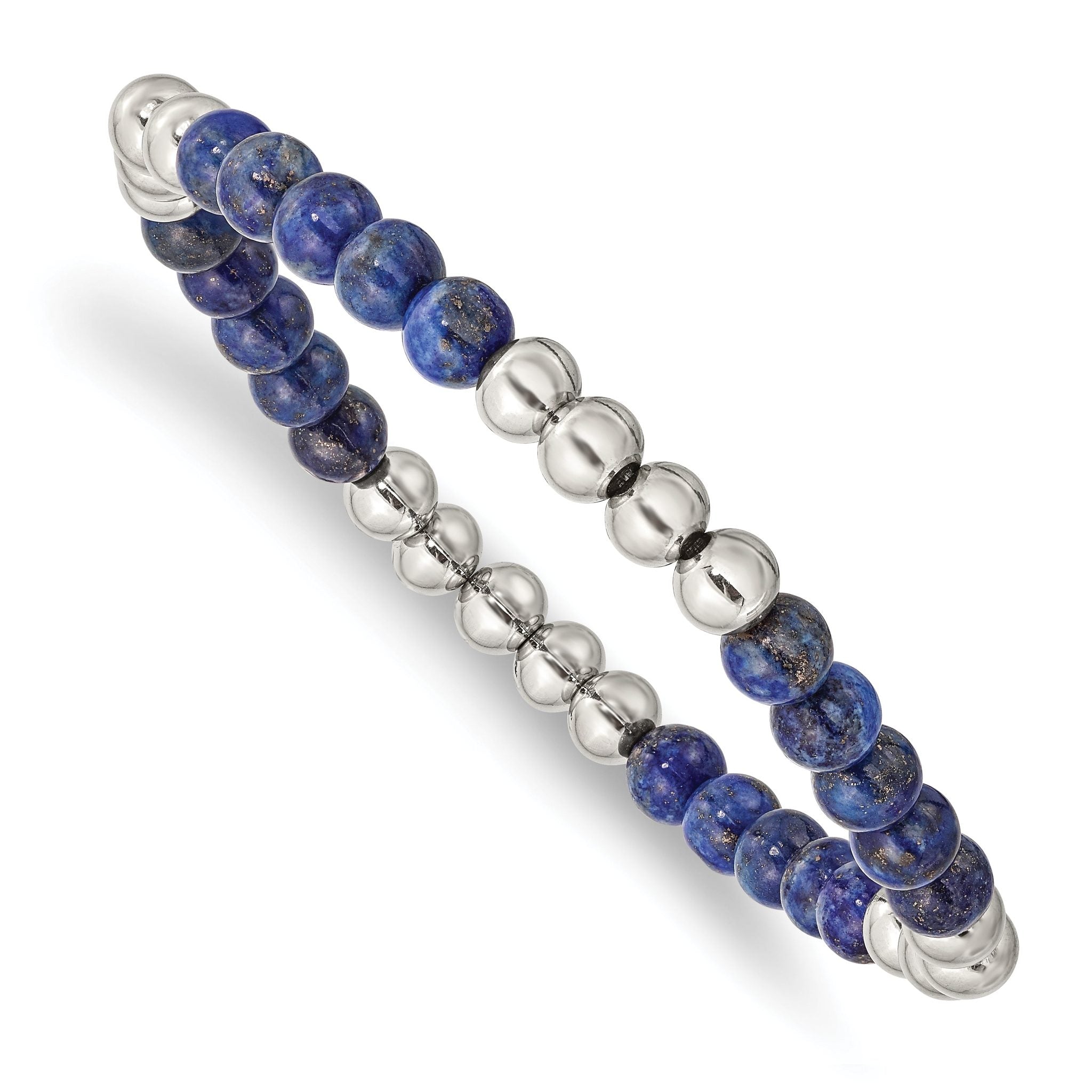 Stainless Steel Polished 6mm Lapis Beaded Stretch Bracelet for Women Main image