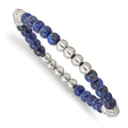 Stainless Steel Polished 6mm Lapis Beaded Stretch Bracelet for Women