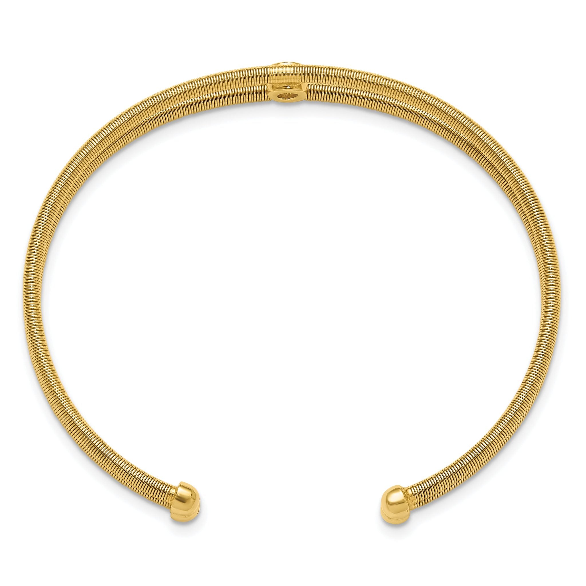 Sterling Silver Polished Gold-tone Textured CZ Two Band Cuff Bracelet Secondary image