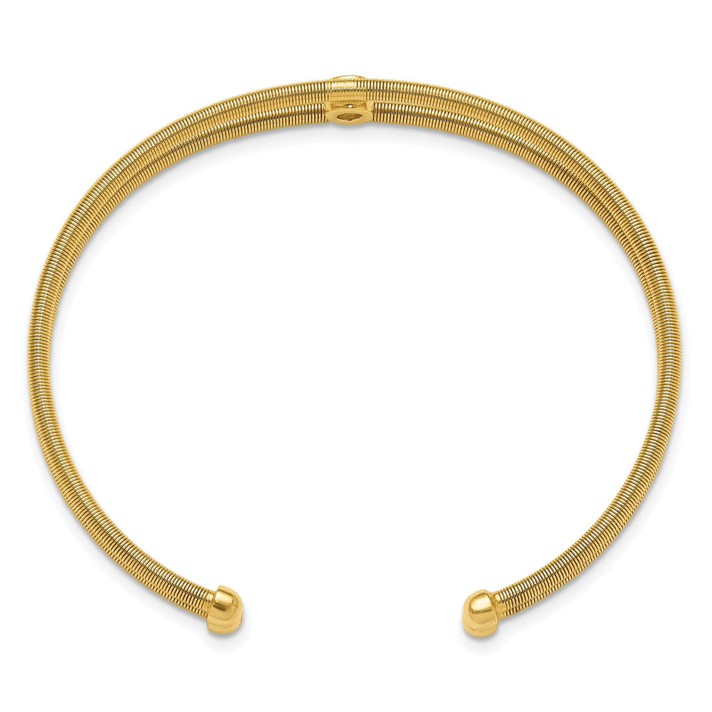Sterling Silver Polished Gold-tone Textured CZ Two Band Cuff Bracelet