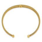 Sterling Silver Polished Gold-tone Textured CZ Two Band Cuff Bracelet
