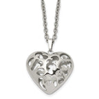 Filigree Puffed Heart Necklace in Stainless Steel, 20in