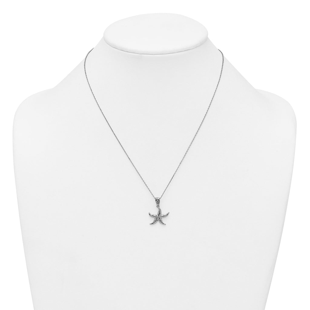 Sterling Silver Rhodium-plated Polished and Oxidized Filigree Starfish 18 Inch Necklace