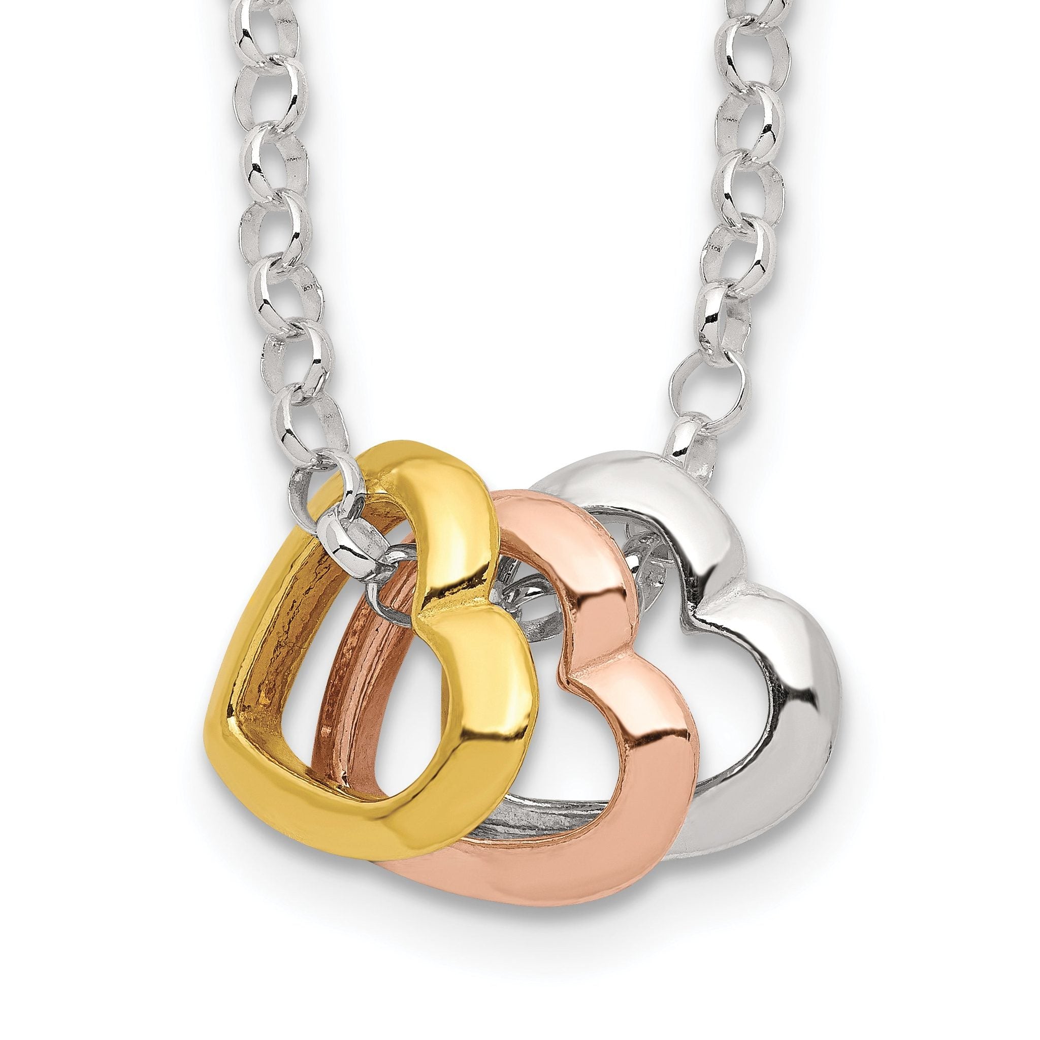 Sterling Silver and Vermeil Polished Fancy 3-Heart Necklace Main image