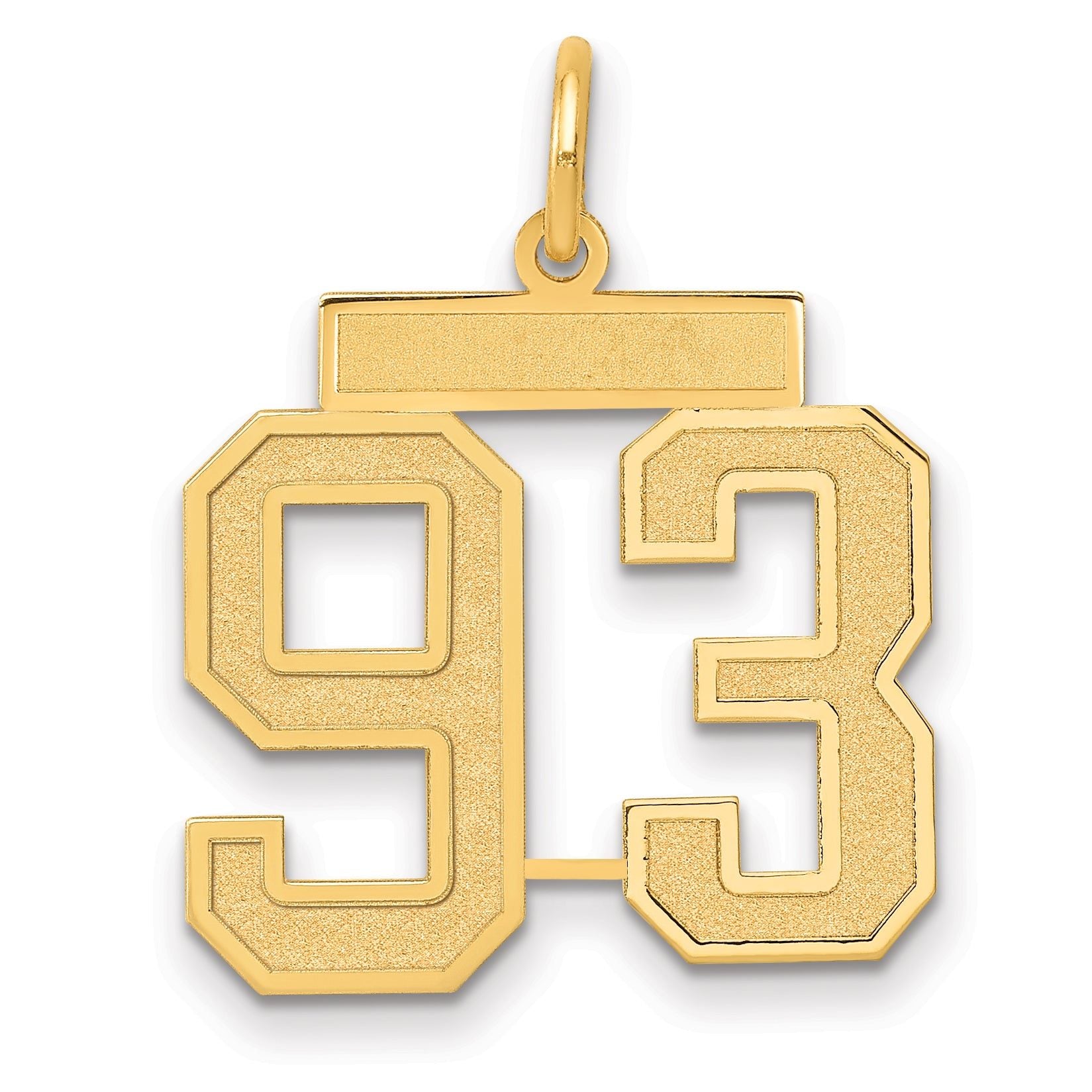 14K Gold Satin Number 93 Charm with Brushed Finish  Medium
