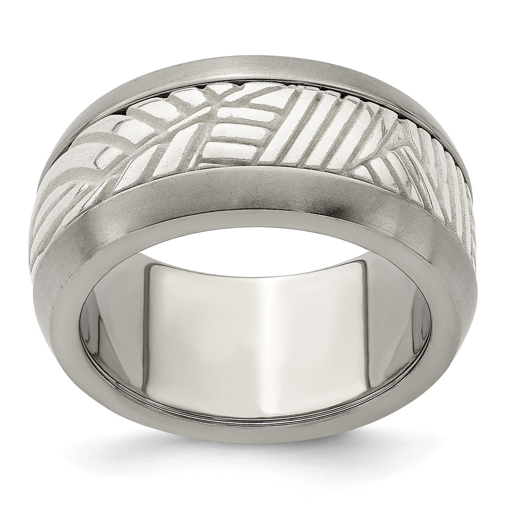 Leaf Inlay Wedding Band in Titanium & Sterling Silver, 11mm