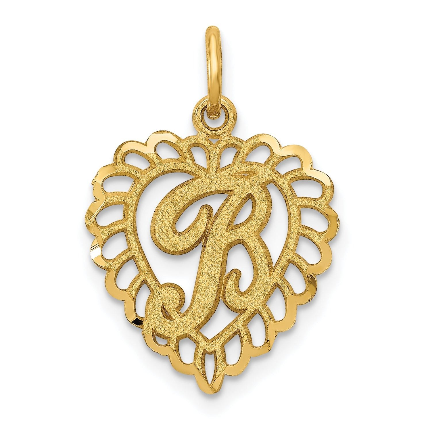 14K Gold Heart Letter B Charm with Diamond-Cut Sandblasted Finish Elegant and Timeless Design Main image