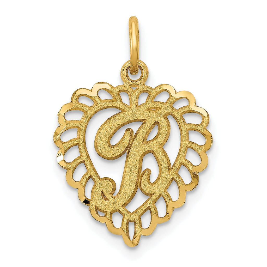 14K Gold Heart Letter B Charm with Diamond-Cut Sandblasted Finish Elegant and Timeless Design