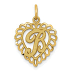 14K Gold Heart Letter B Charm with Diamond-Cut Sandblasted Finish Elegant and Timeless Design