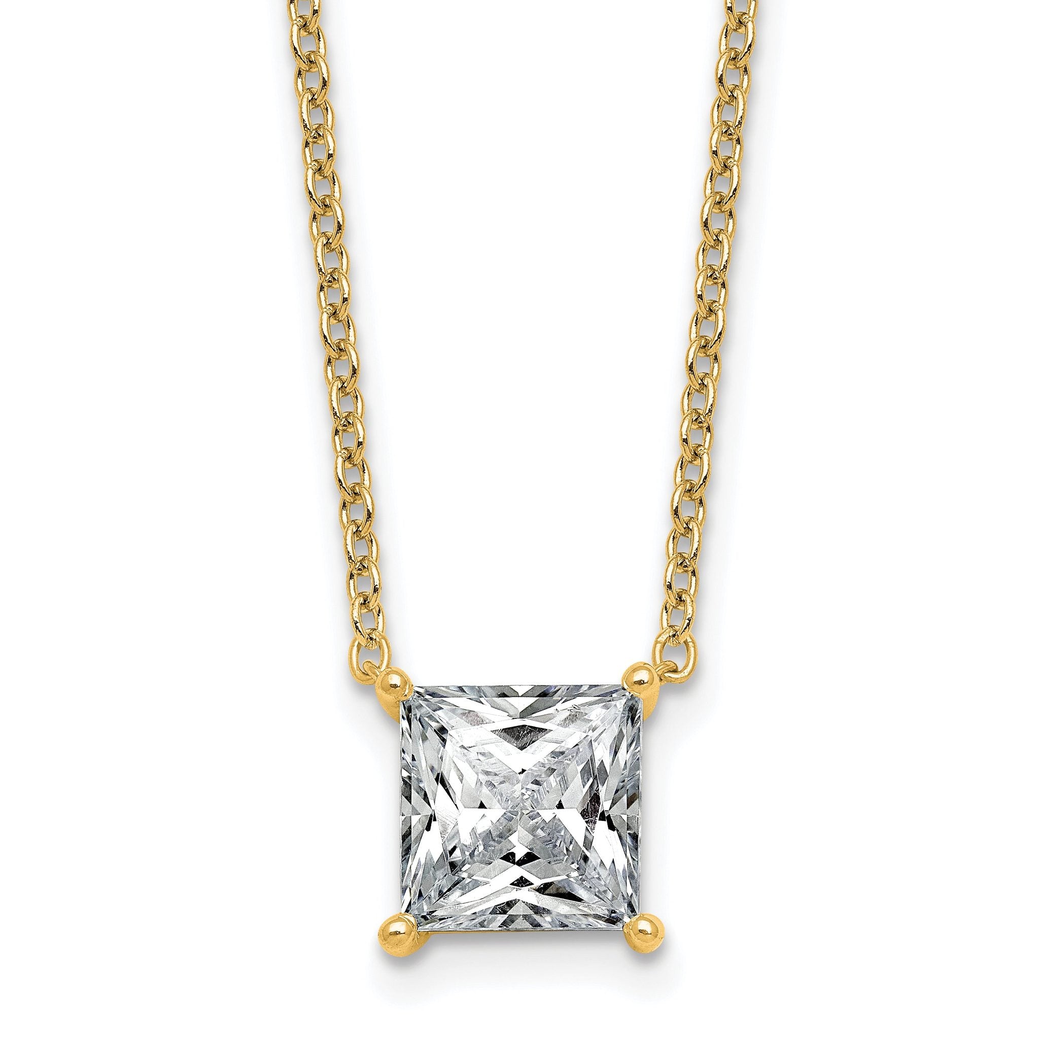 14k 3 carat Certified Lab Grown Diamond VS+ F+ Princess Complete Four Prong 18 inch Pendant Necklace