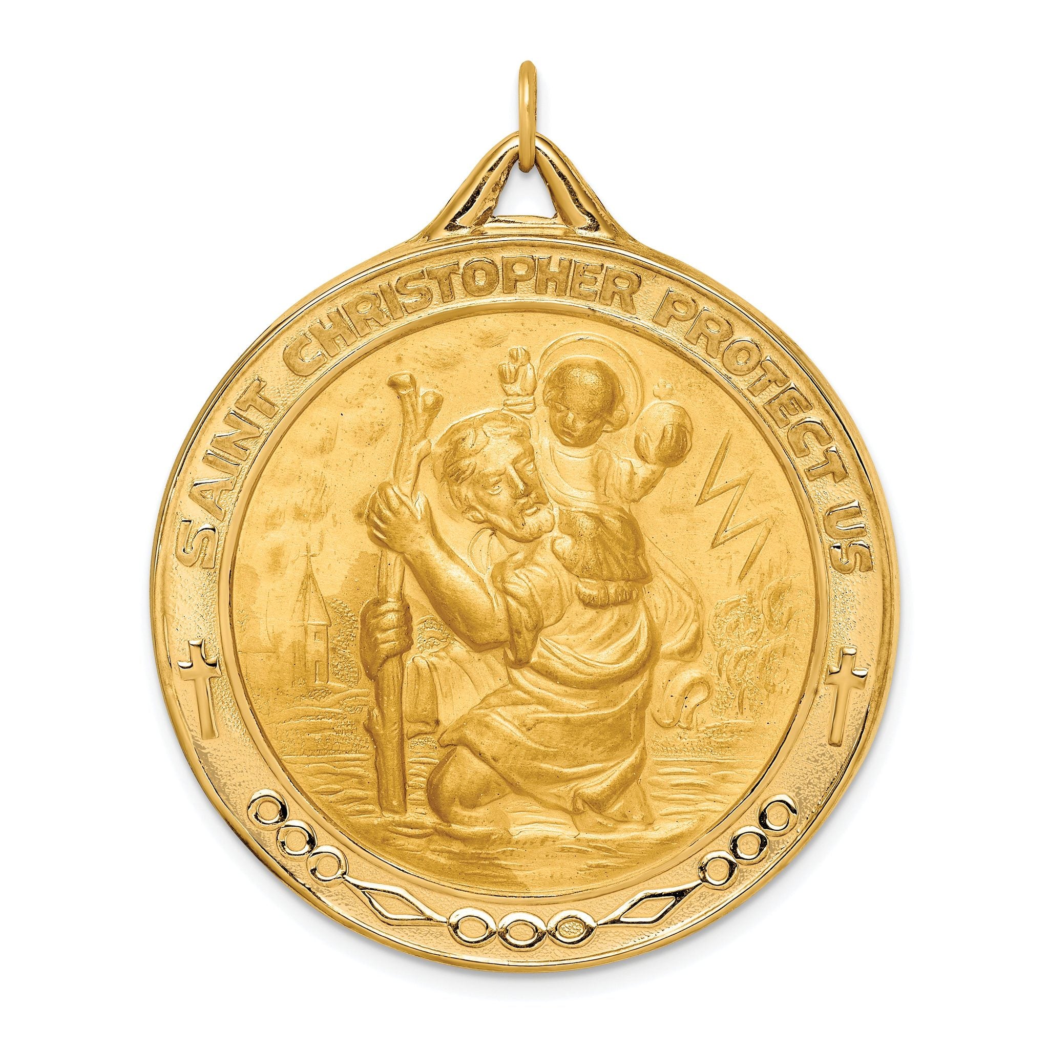 14k Solid Polished/Satin Extra Large Round St. Christopher Medal Main image