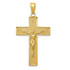 14K Gold Polished Crucifix Pendant with Textured Detail Solid, Casted Design