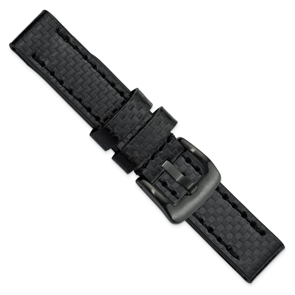 Carbon Fiber Watch Band in Black Leather, 24mm