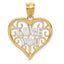 14K Gold and White Rhodium Filigree Love Pendant  Polished, Vintage Inspired