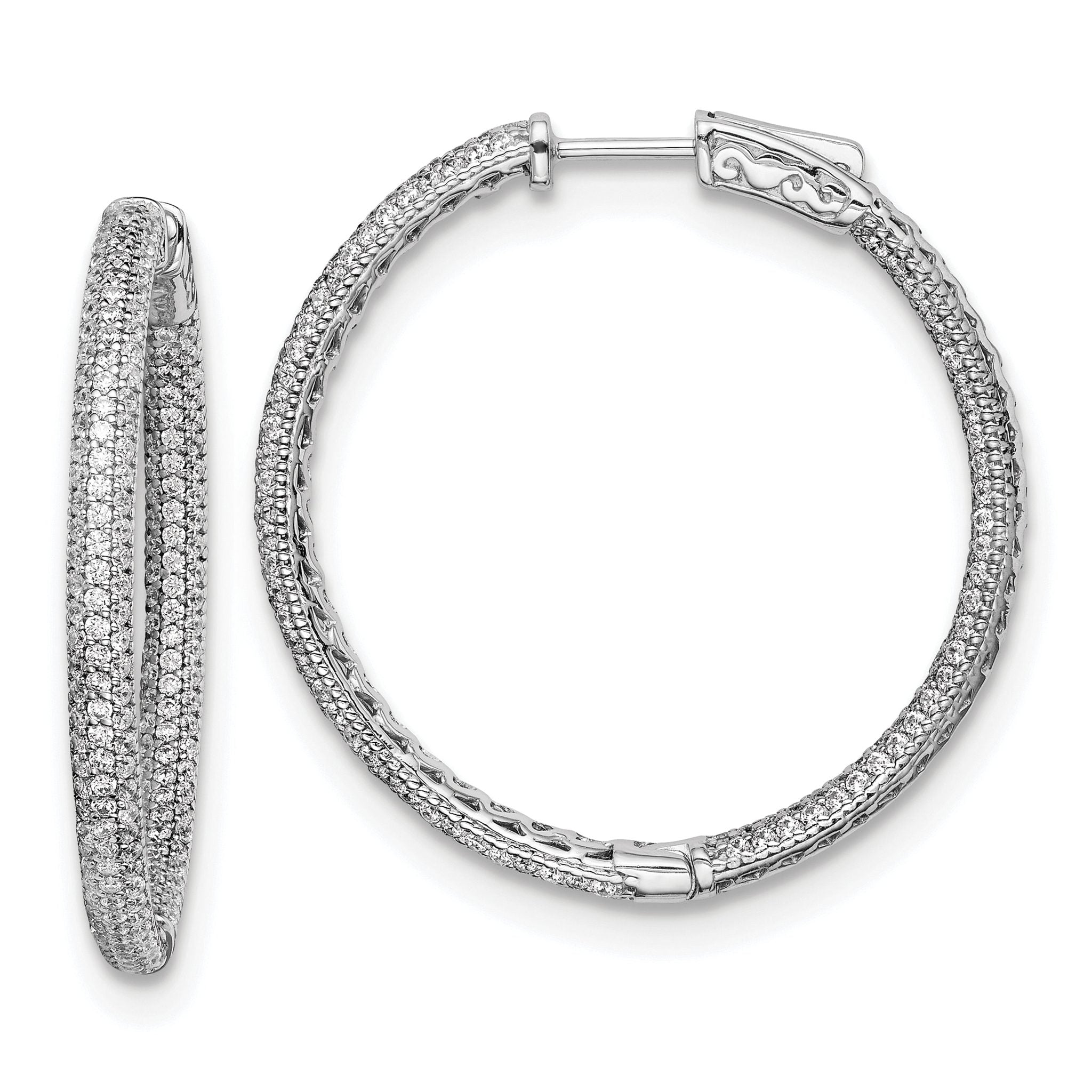 Sterling Shimmer Sterling Silver Rhodium-plated 400 Stone PavÃƒÆ’Ã‚Â¢ÃƒÂ¢Ã‚â€šÃ‚Â¬Ãƒâ€¦Ã‚Â¡ 1.1mm CZ In and Out Round Hinged Hoop Earrings Main image