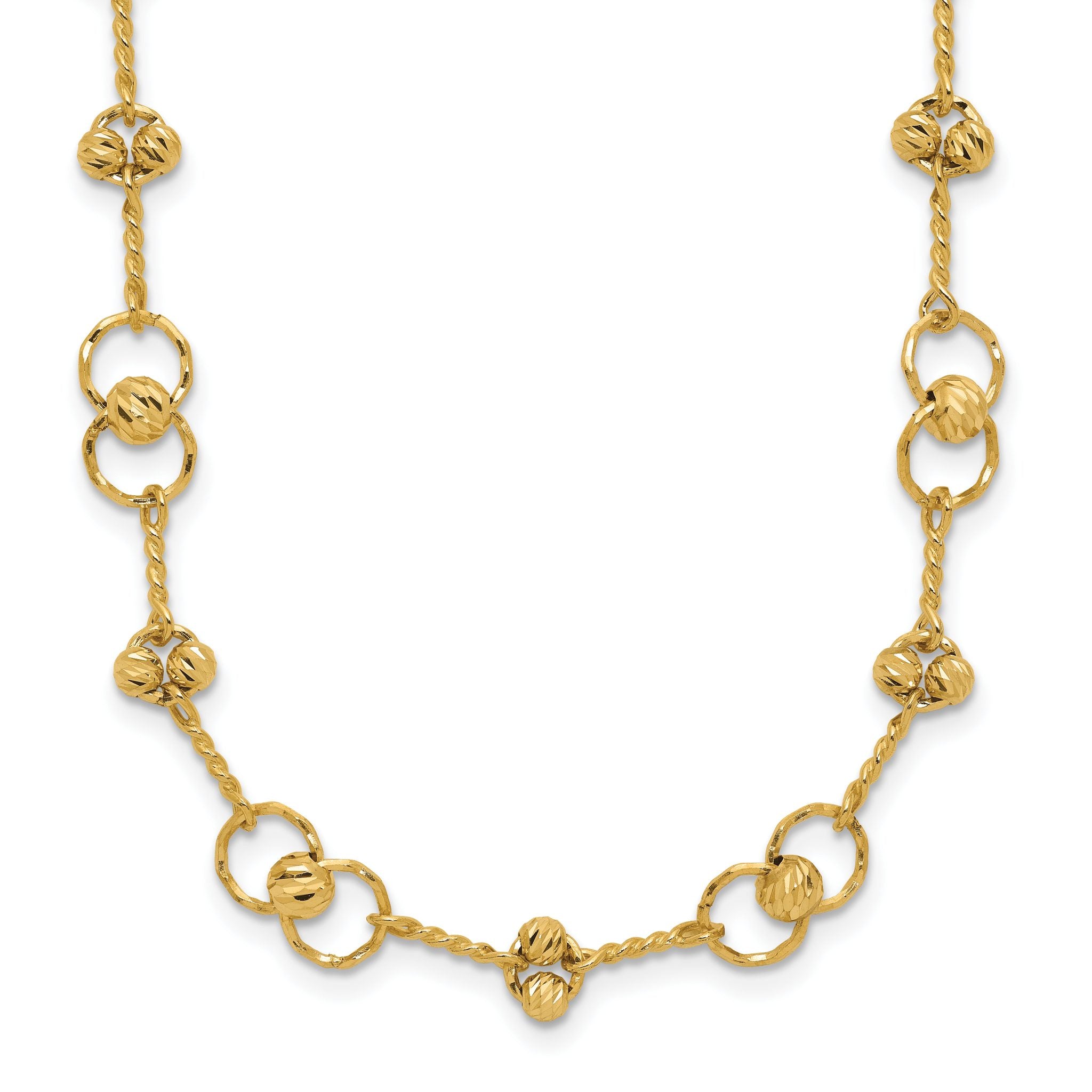 14K Polished/Dia-cut Twisted Circles w/ 1in Ext. Necklace Main image