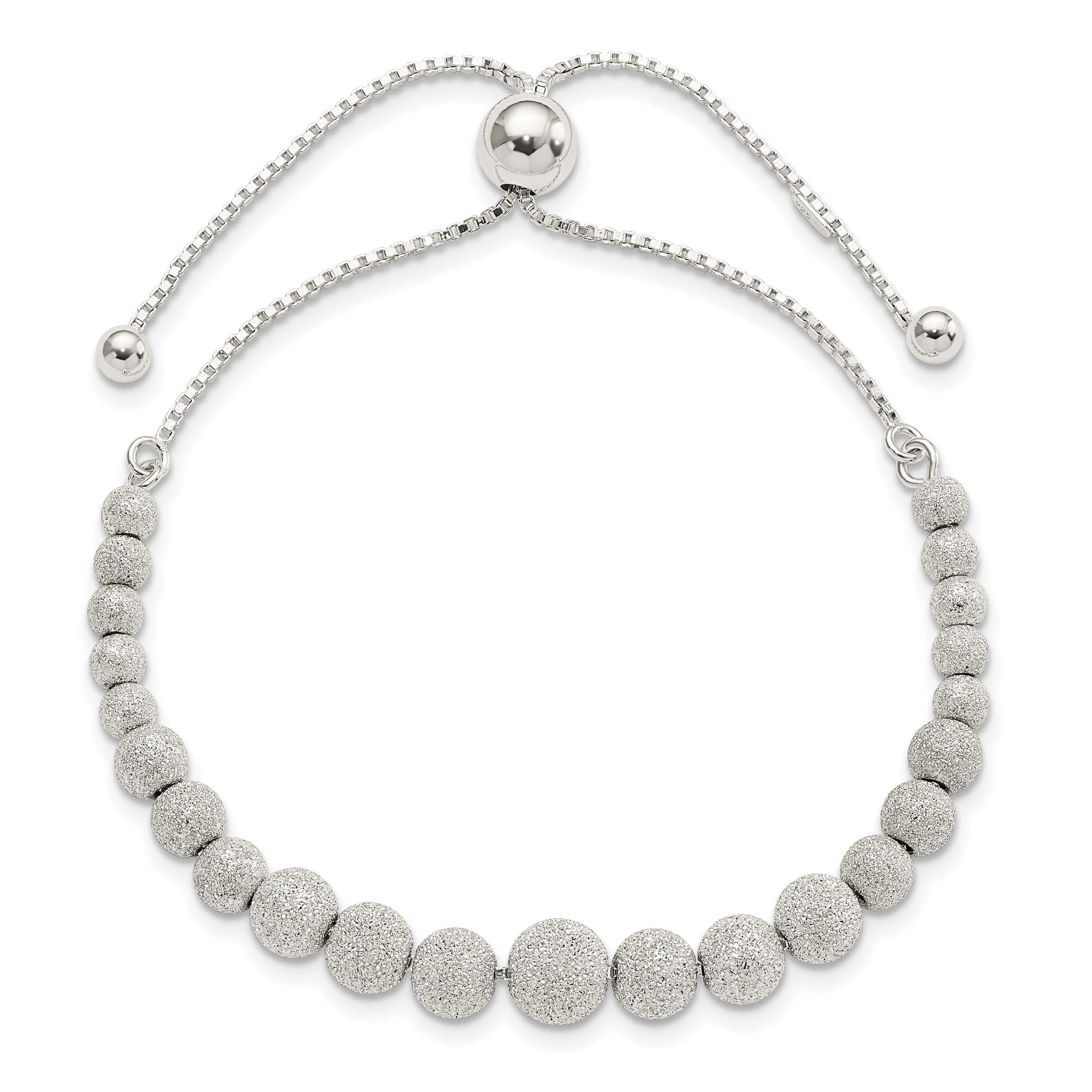 Sterling Silver Polished & Lasered Beaded Adjustable Bracelet Secondary image