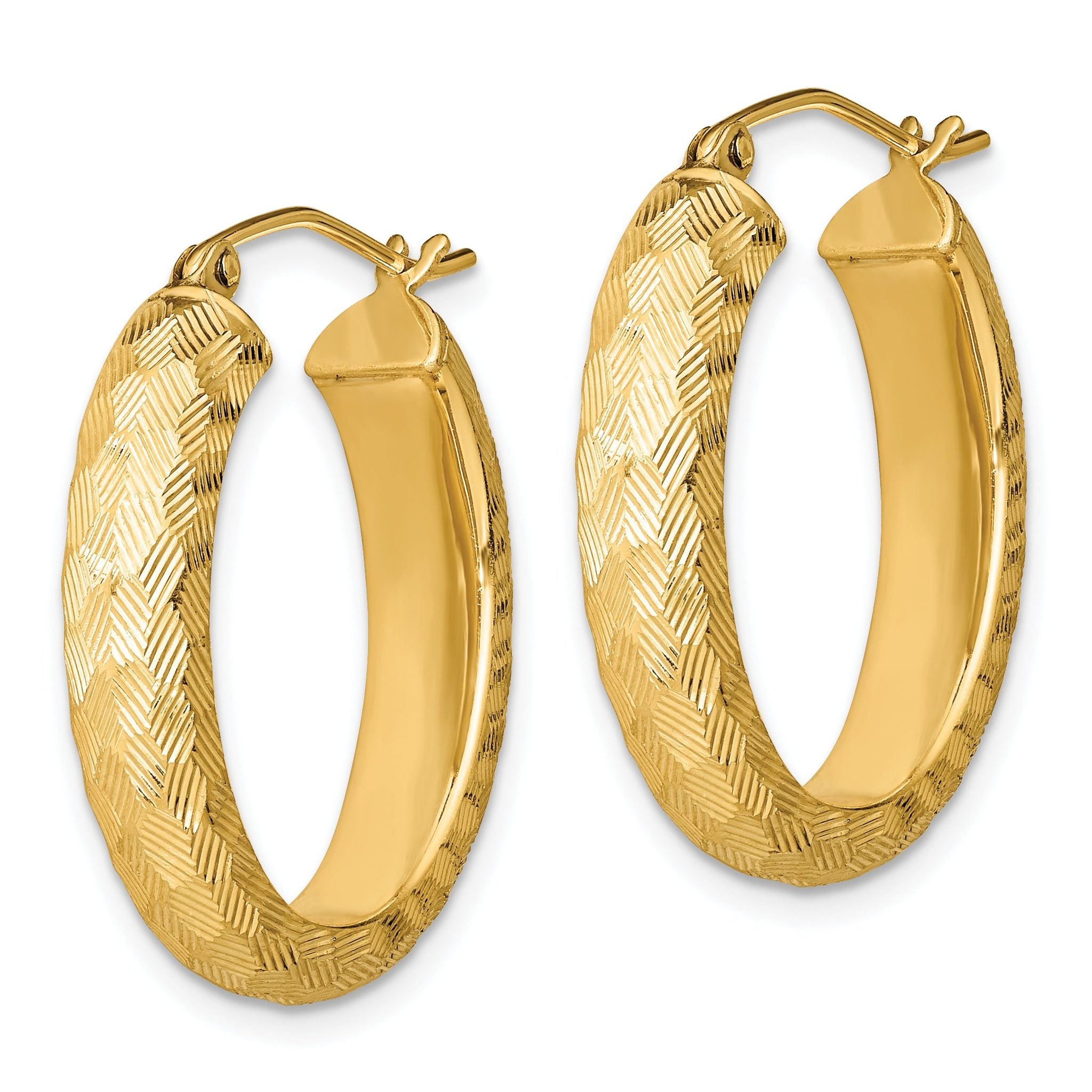 Sterling Silver Gold-plated Textured 5mm Oval Hoop Earrings Secondary image