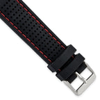 18mm Black Ventilated Silicone with Red Stitching and Silver-tone Buckle 8 inch Watch Band
