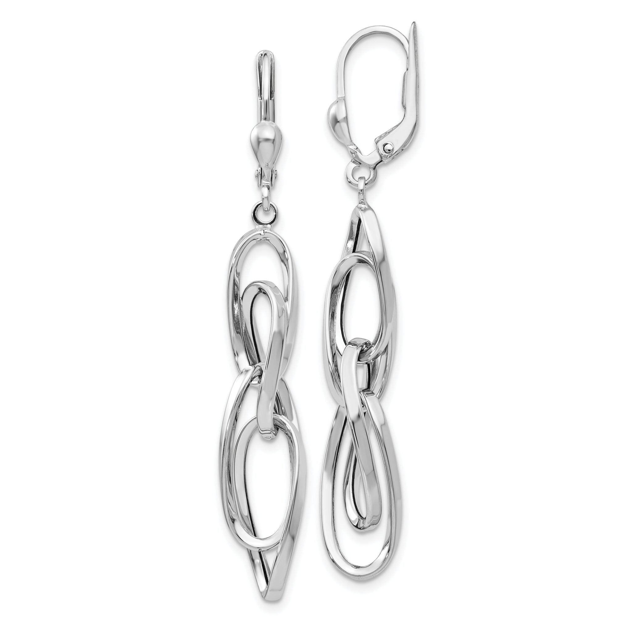 14K White Gold Polished Dangle Leverback Earrings Main image