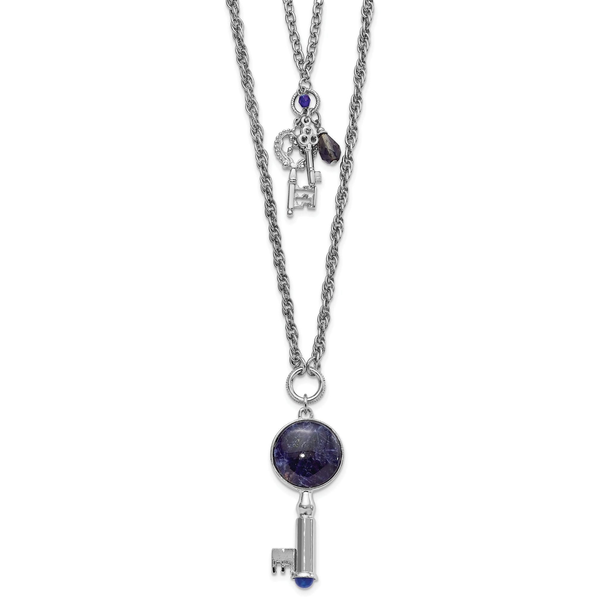 Two-Strand Three Key Pendant Necklace in Silver-Tone Main image