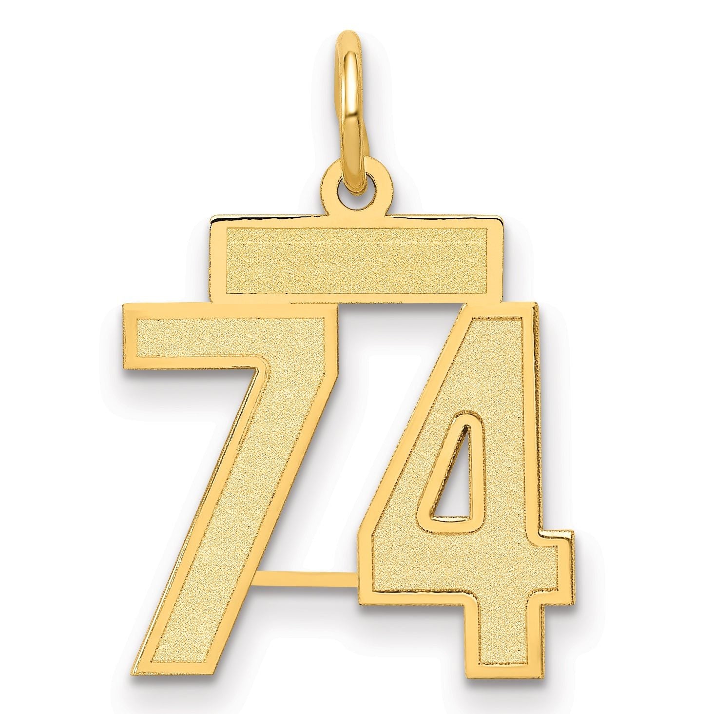 14K Gold Small Satin Finish Number 74 Charm with Brushed Texture