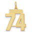 14K Gold Small Satin Finish Number 74 Charm with Brushed Texture