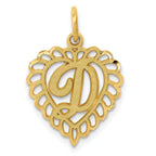 14K Gold Diamond-Cut Heart Letter D Charm in Yellow Gold