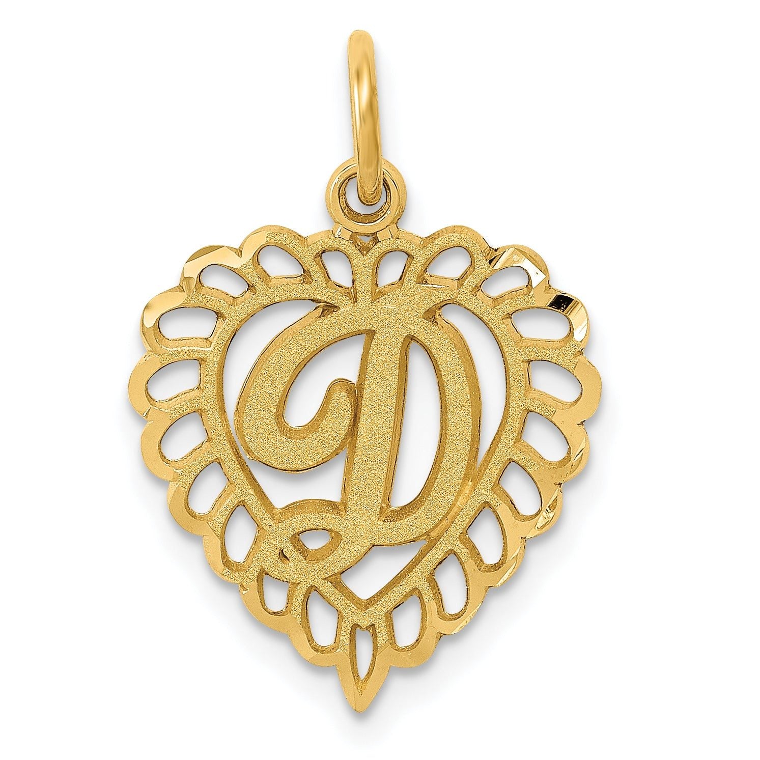 14K Gold Diamond-Cut Heart Letter D Charm in Yellow Gold