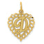 14K Gold Diamond-Cut Heart Letter D Charm in Yellow Gold