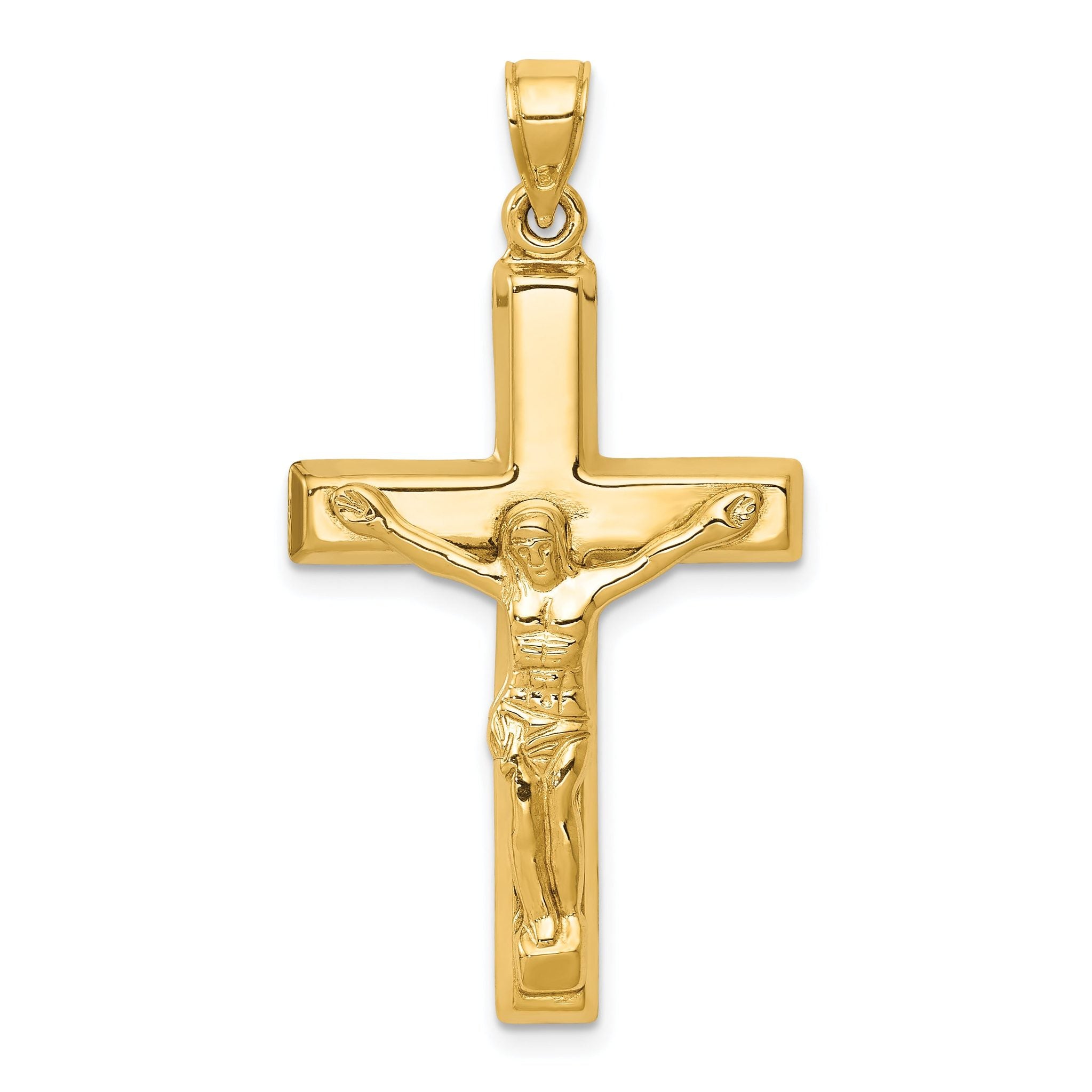 14K Gold Polished Crucifix Pendant with Hollow Flat-Back Design Main image