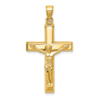 14K Gold Polished Crucifix Pendant with Hollow Flat-Back Design